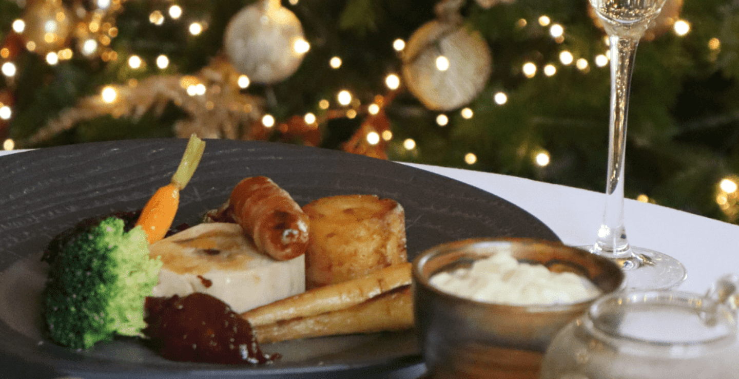 Festive food on a plate with Christmas lights - Christmas holiday ideas